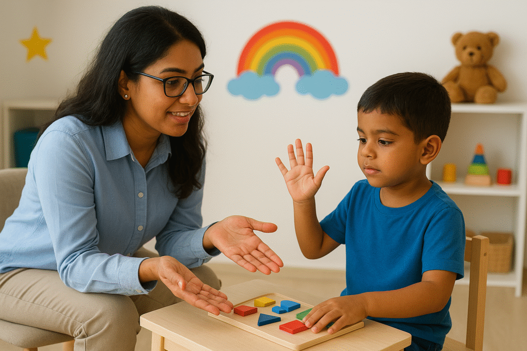 an autism child with child therapist under treatment at Care Children's wellness center in Chennai